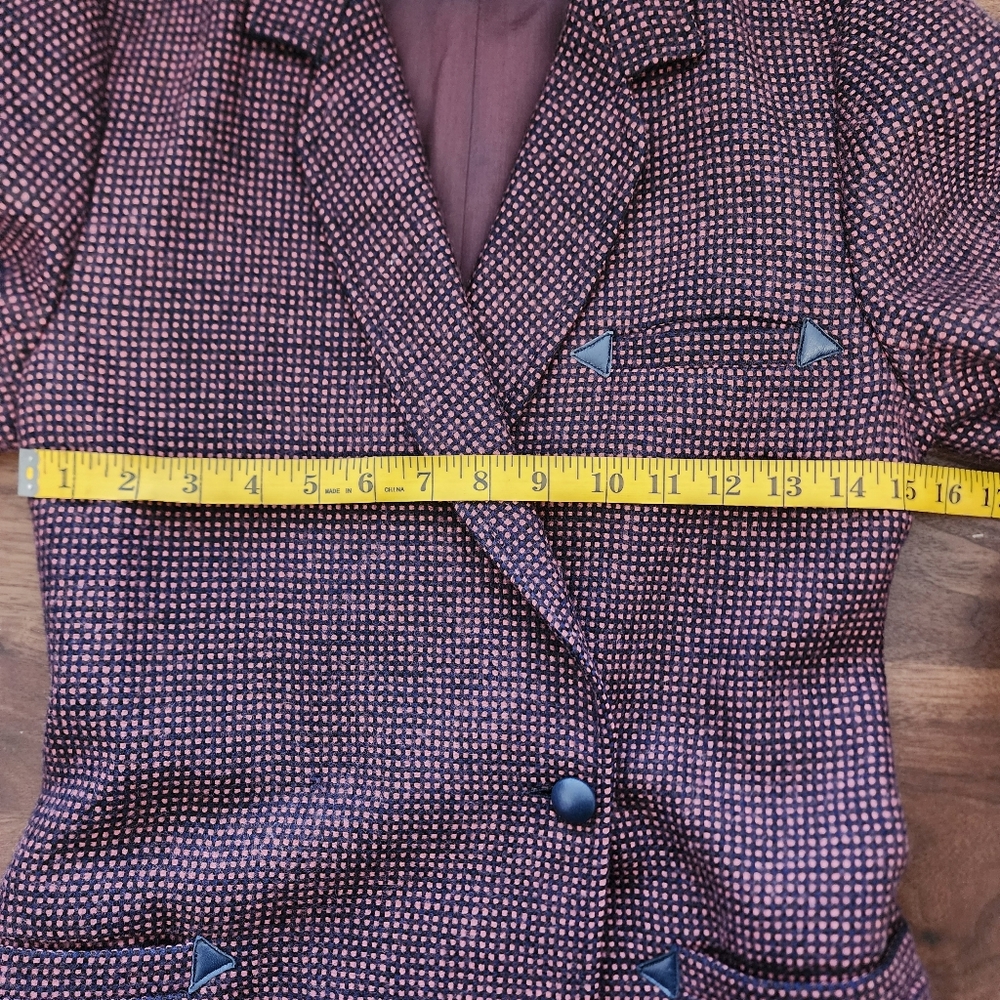 Lillliane Burty Paris Two Piece Wool Pink & Blue Check Blazer & Skirt Set - Picture 7 of 15